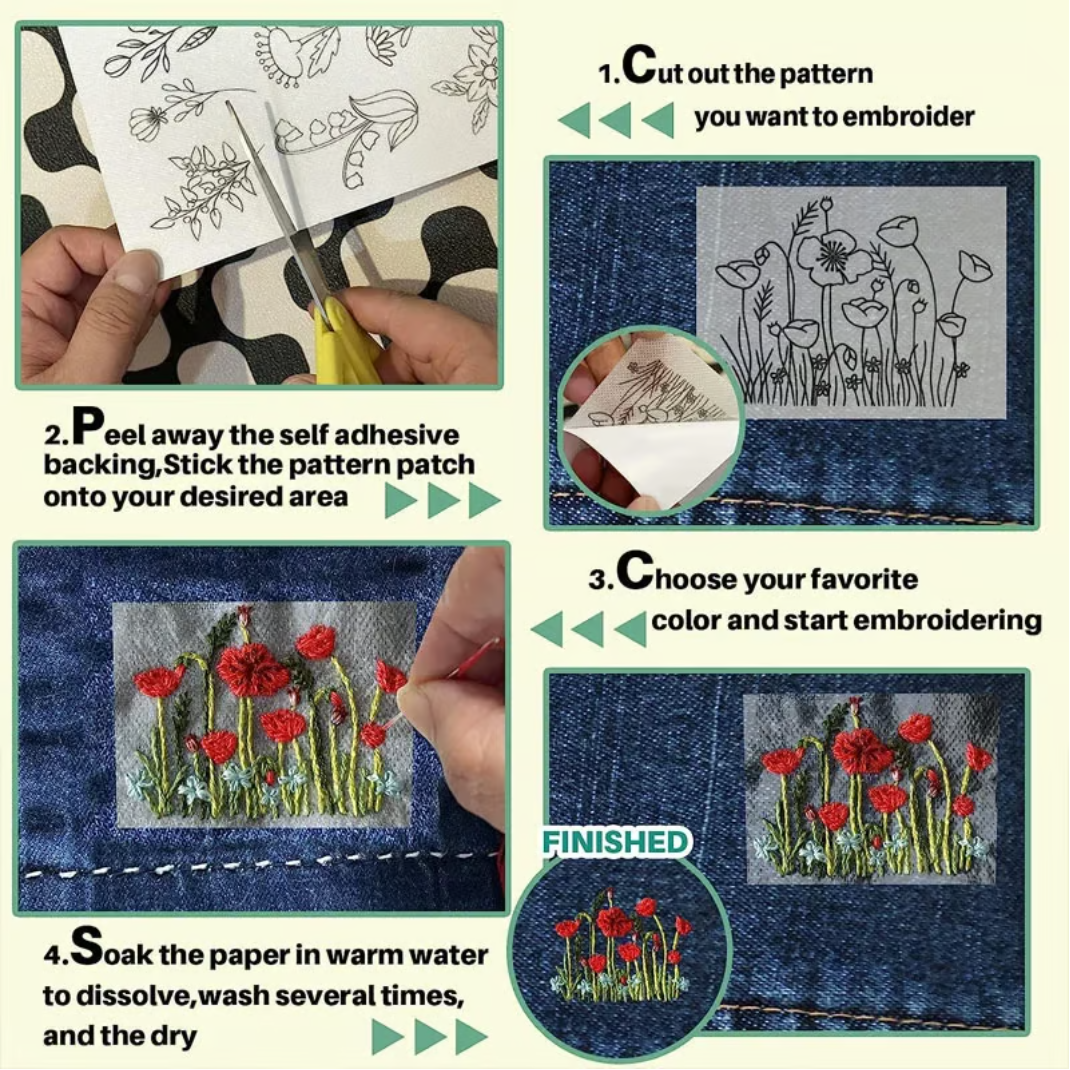 Hot Sale🔥Water Soluble Embroidery Patterns🪡The Perfect Helper Tool For Embroidery Enthusiasts - elehancea