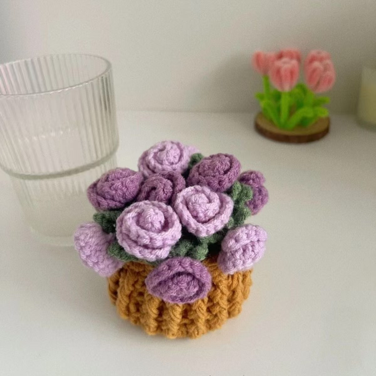 šHandmade Crochet Rose Bouquet Coaster Setš(Includes Flower Baskets)
