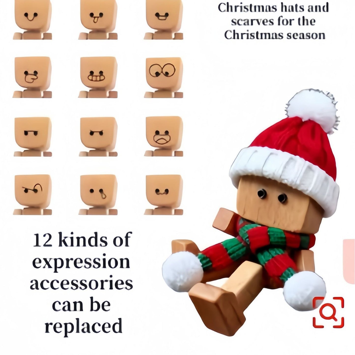 💖Handmade Charming Shaking Wooden Man Figurine with 12PCS Magnetic Expressions