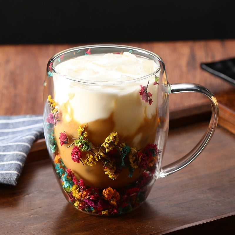 🌸Transparent Double Glass Flower Tea Cup