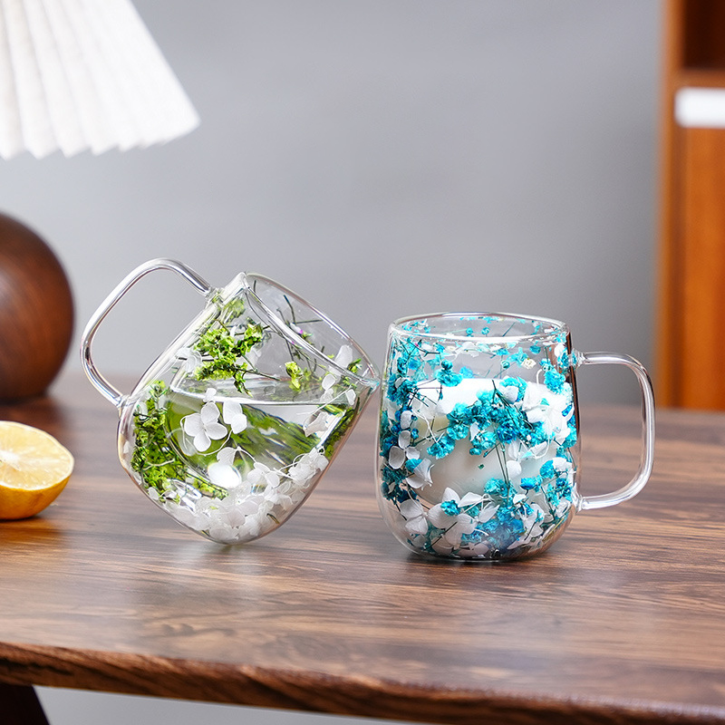 🌸Transparent Double Glass Flower Tea Cup