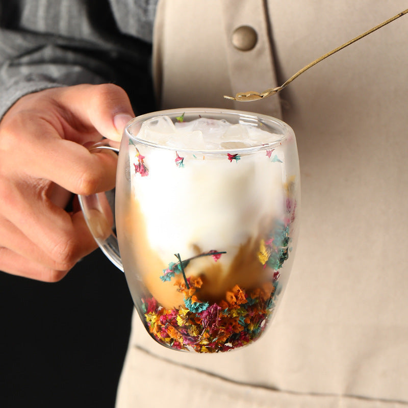🌸Transparent Double Glass Flower Tea Cup