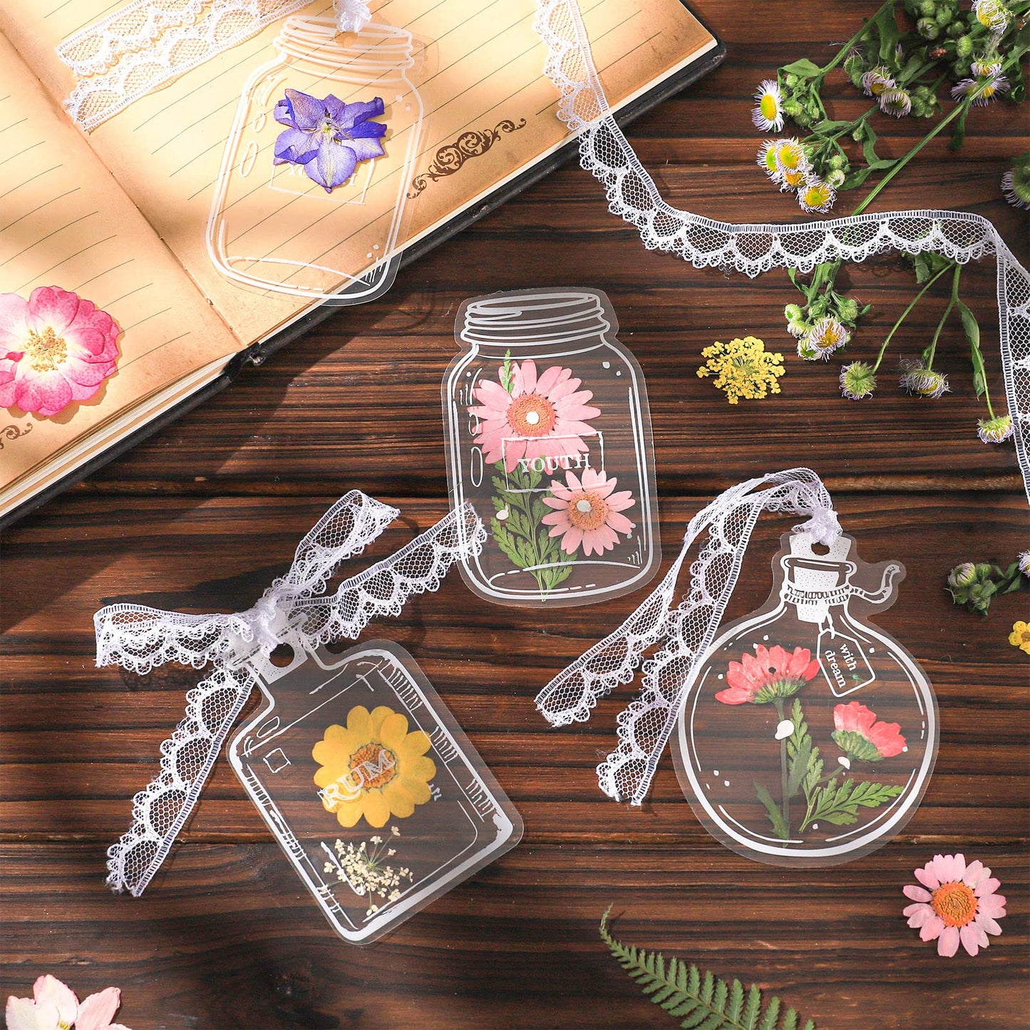 Lot de marque-pages en fleurs séchées - ACHETEZ-EN 3, OBTENEZ-EN 2 GRATUITS ET LIVRAISON GRATUITE