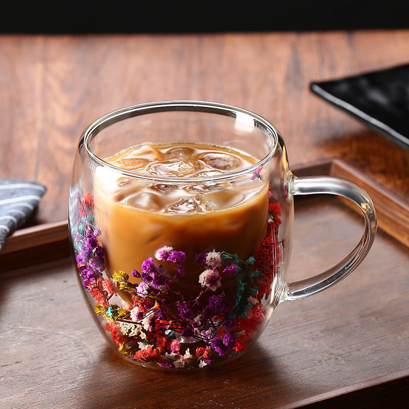 🌸Transparent Double Glass Flower Tea Cup