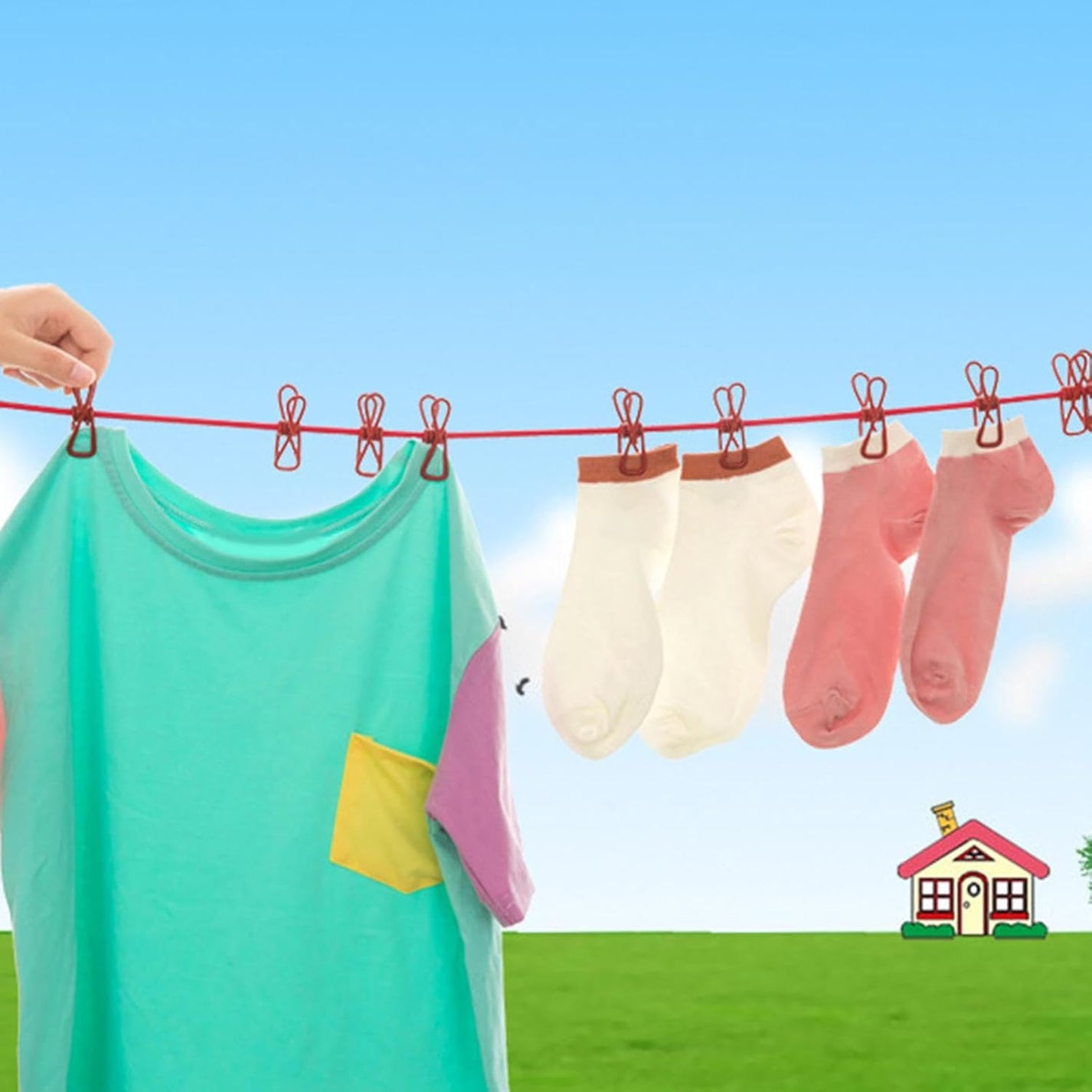 (🌲Christmas Sale - 49% OFF)Portable Clothesline with 12 Clothespins