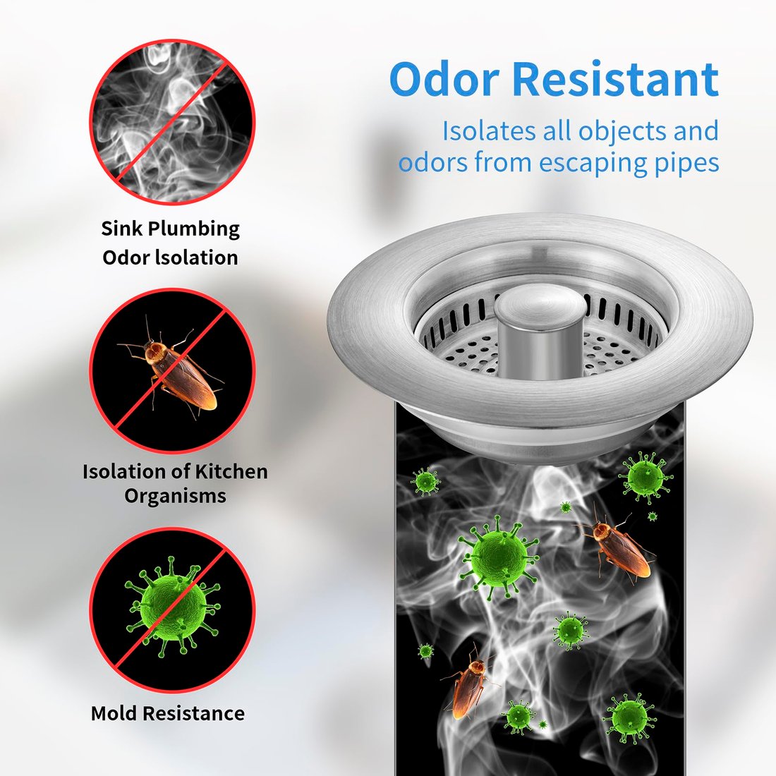 2025 Upgraded 3 in 1 Stainless Steel Kitchen Sink Drain Strainer