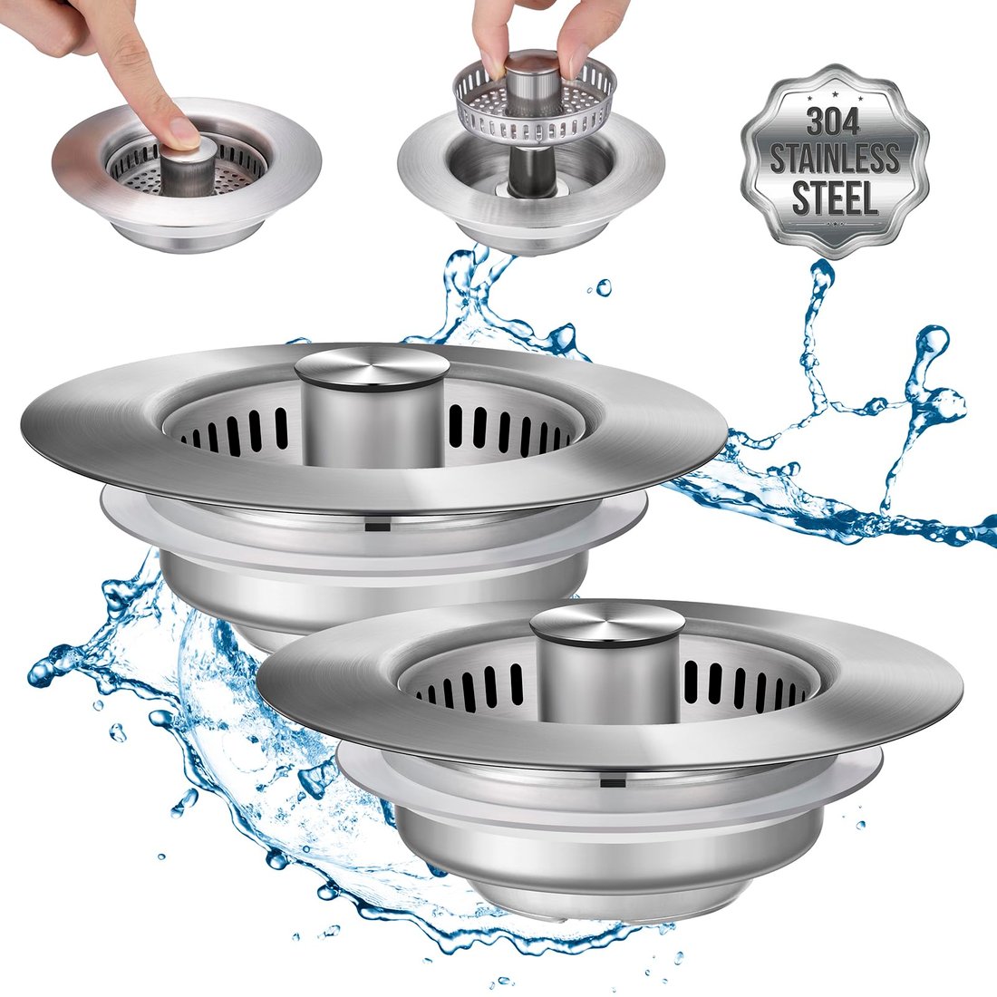 2025 Upgraded 3 in 1 Stainless Steel Kitchen Sink Drain Strainer