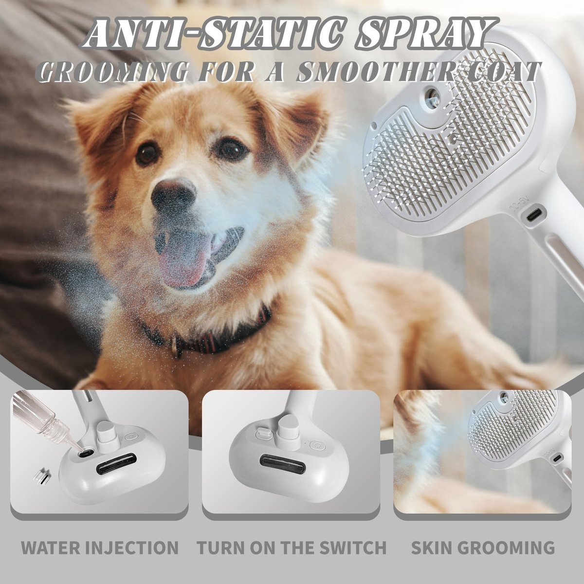 Self-Cleaning Spray Cat Brush for Shedding