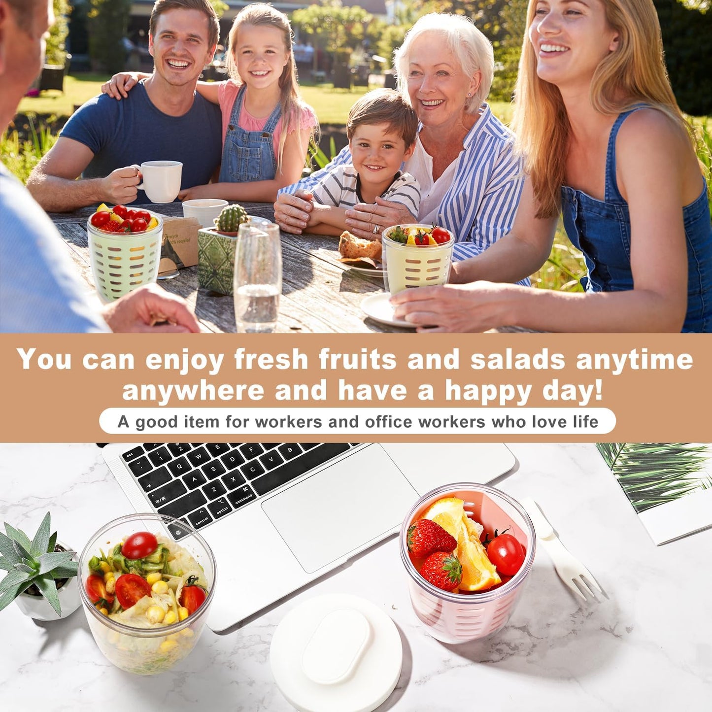Portable Picnic Party Fruit Salad Storage Cup (with Lid and Fork)