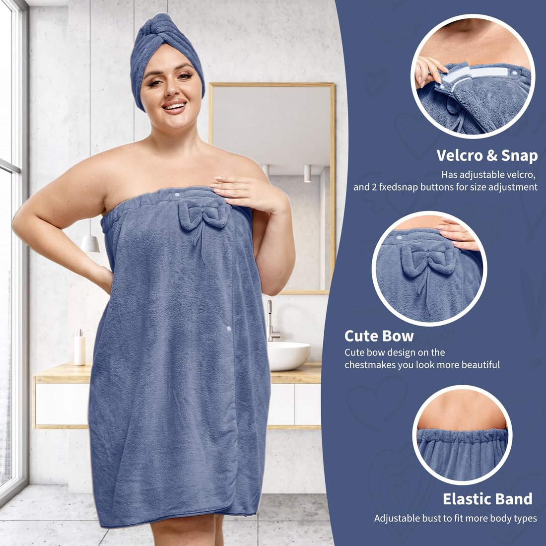 Plus Size Einstellbare Übergröße Wrap Bademantel Set