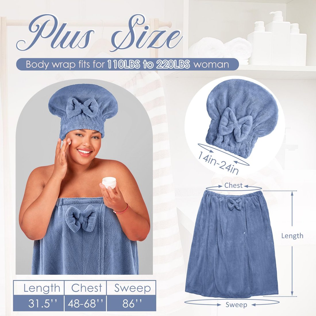 Plus Size Einstellbare Übergröße Wrap Bademantel Set
