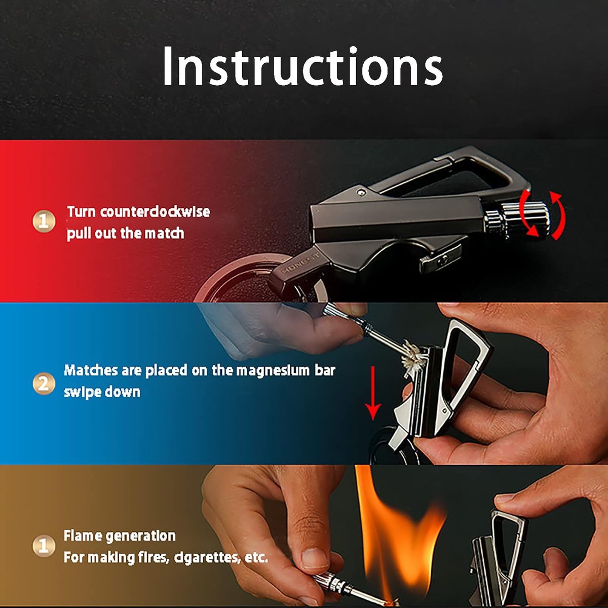 3 in 1 Waterproof Windproof Zinc Alloy Keychain Lighter