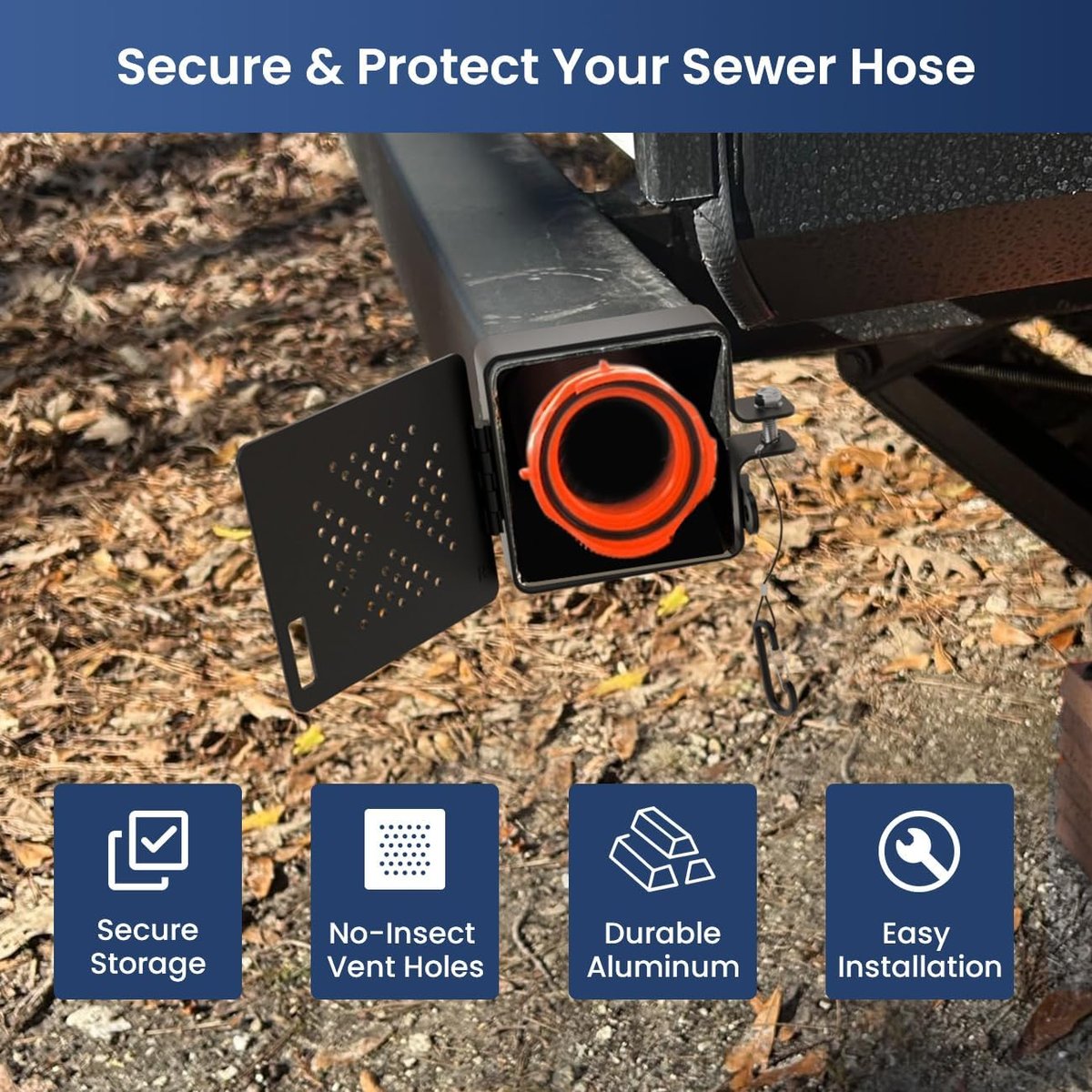 Aluminum RV Bumper End Caps for Sewer Hose Storage