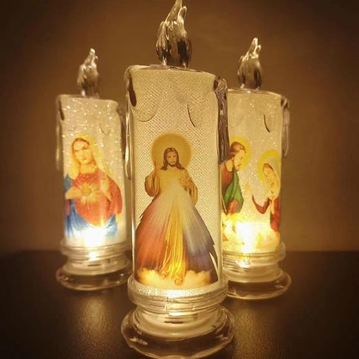 🕯️🕯️LED prayer flameless candles, Jesus saints religious decoration