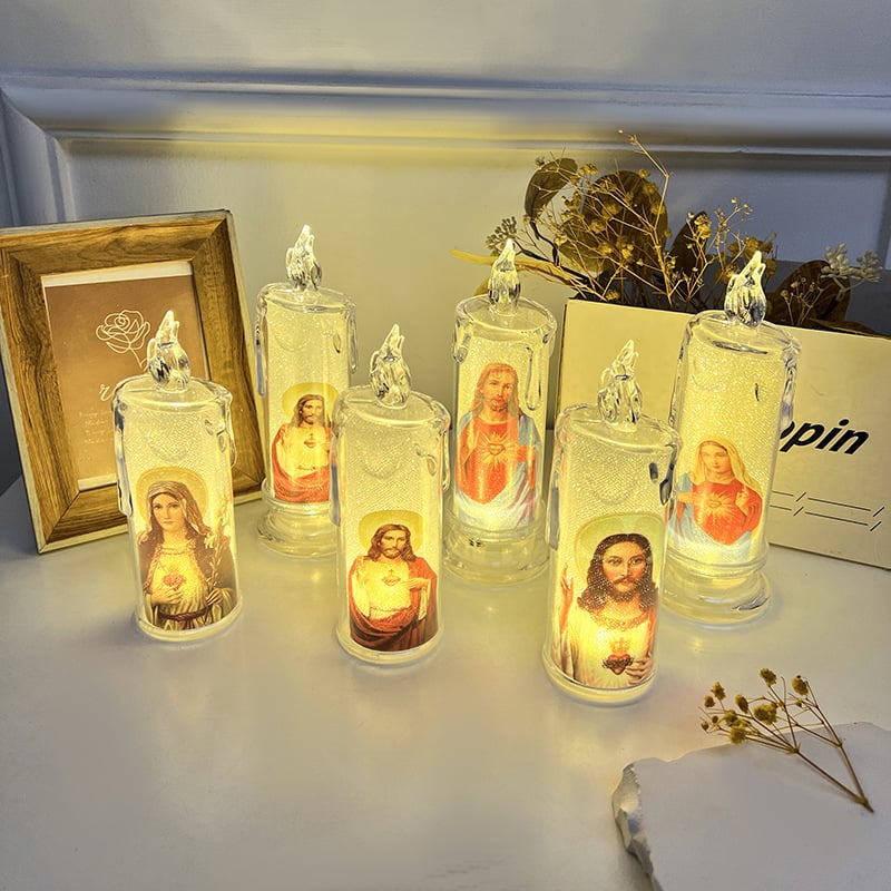 🕯️🕯️LED prayer flameless candles, Jesus saints religious decoration