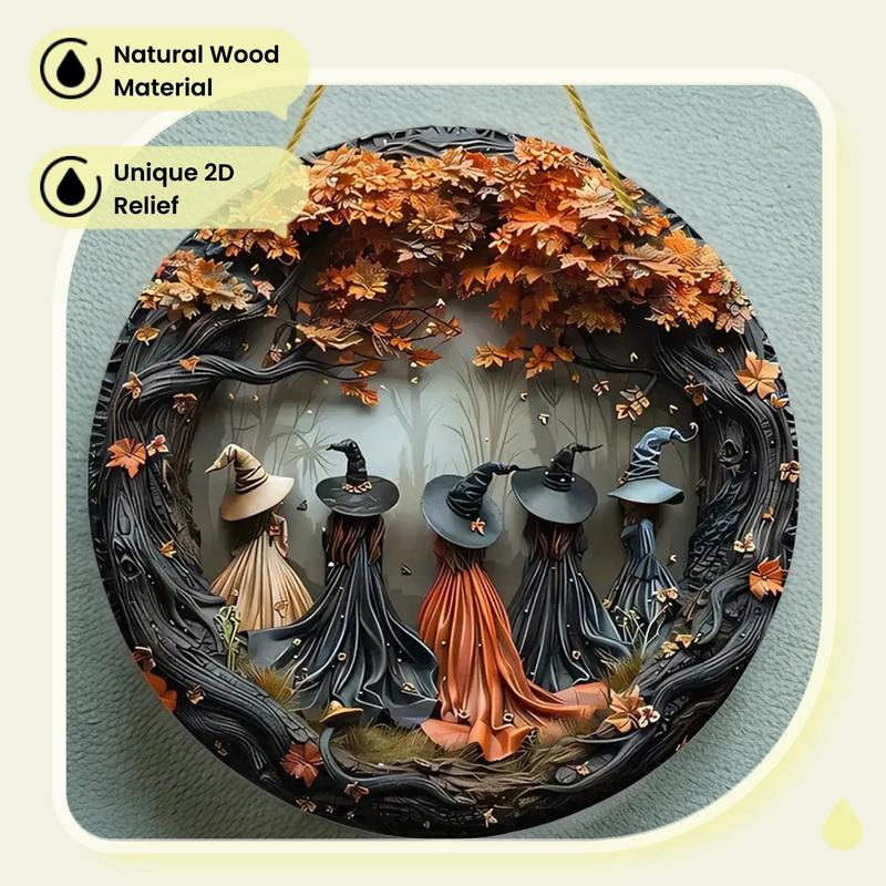 Witch Pattern Wooden Hanging Sign