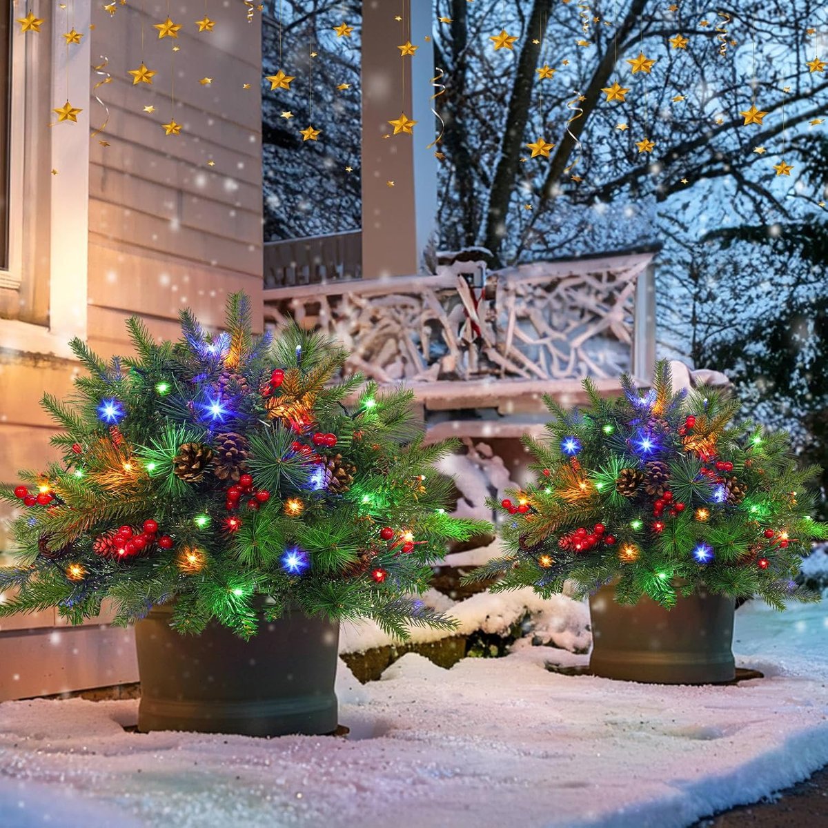 🎄🔥Pre-lit Artificial Christmas Tree Urn Filler💐