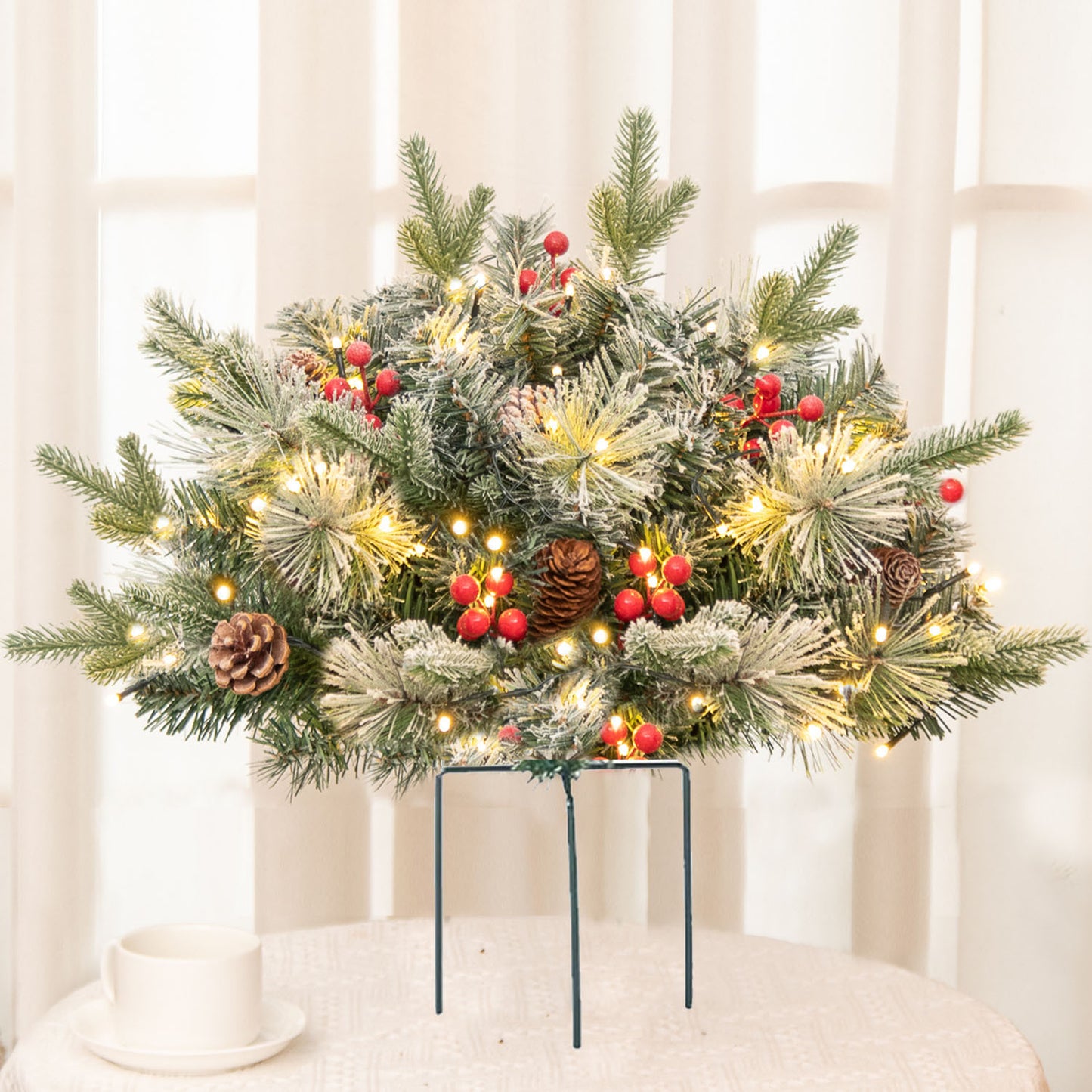 🎄🔥Pre-lit Artificial Christmas Tree Urn Filler💐