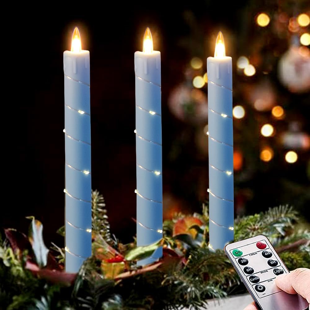 💥Holiday Decoration💥3-Pack LED Flameless Candle With Embedded Star Light String, Button Remote Control✨