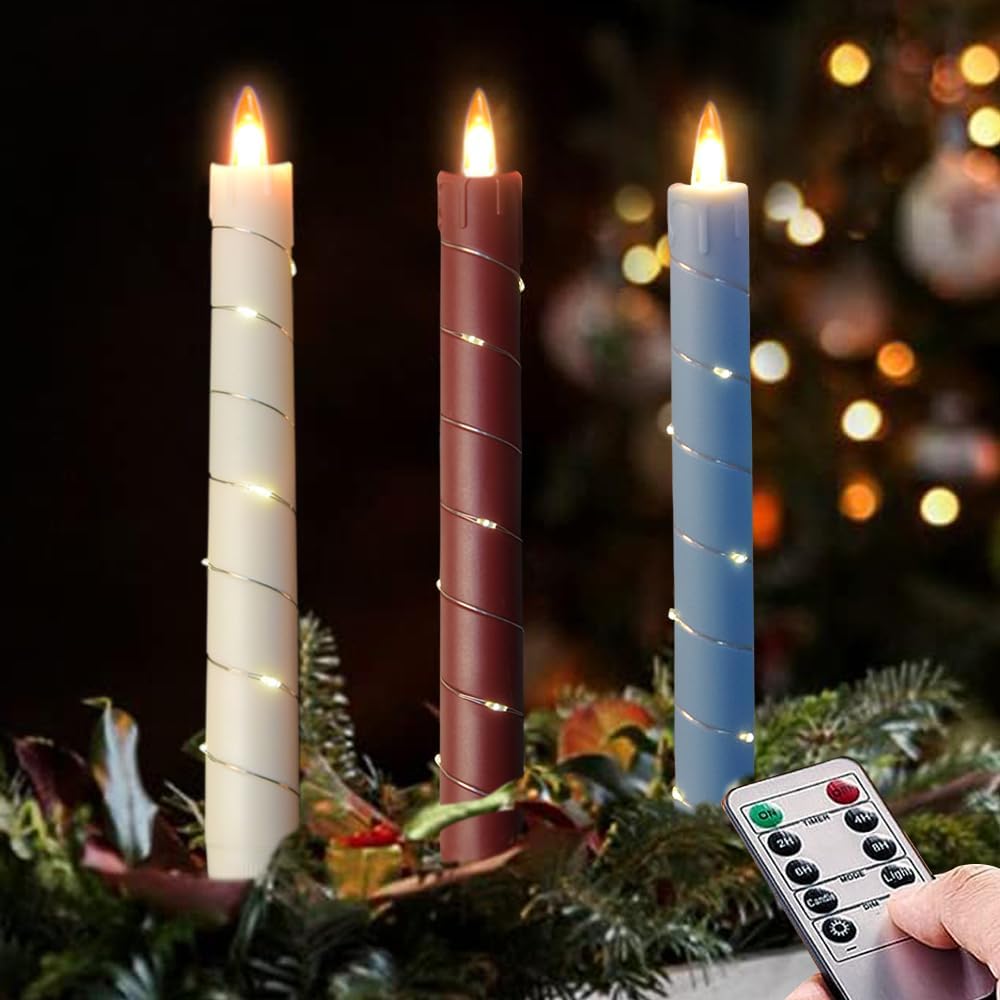 💥Holiday Decoration💥3-Pack LED Flameless Candle With Embedded Star Light String, Button Remote Control✨