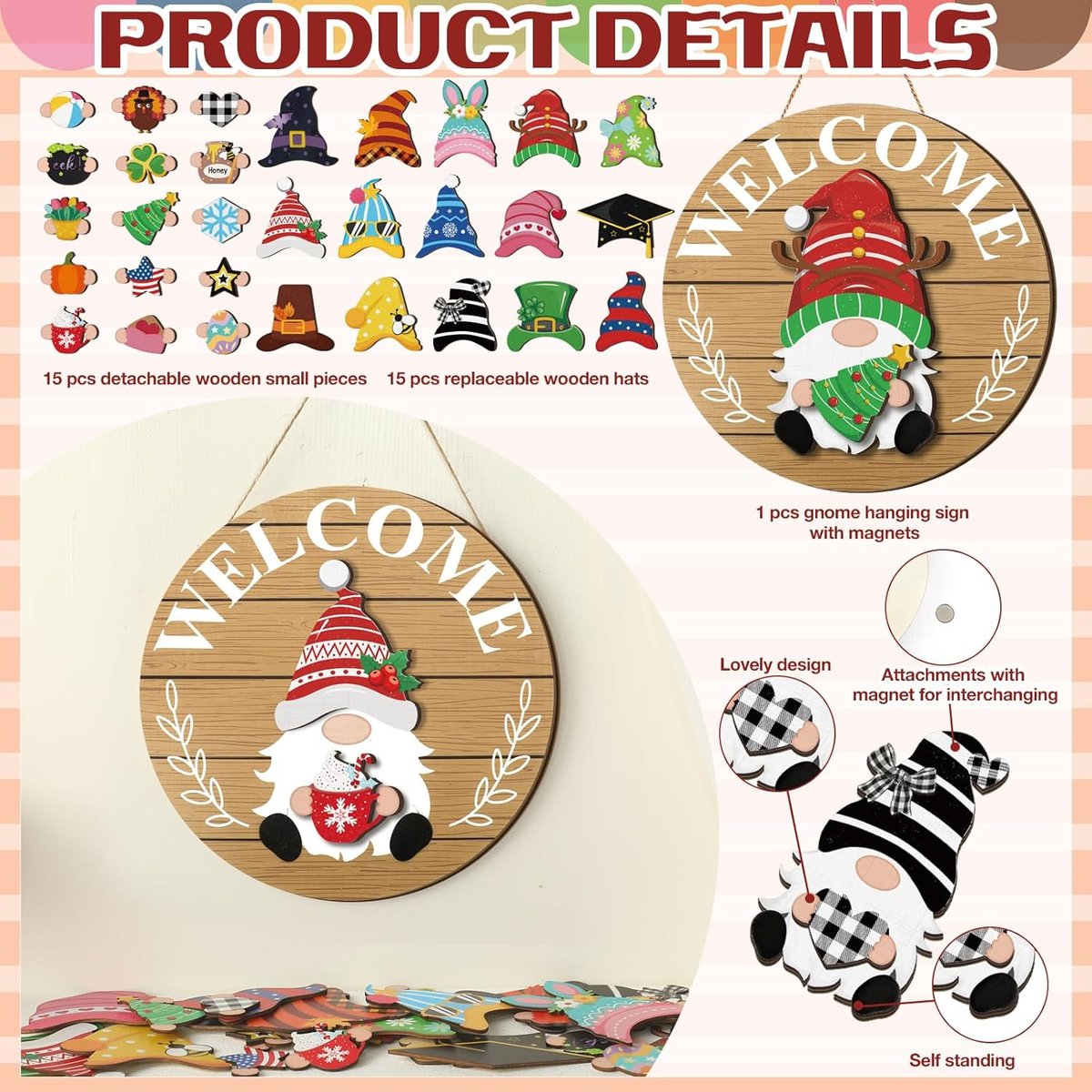 Magnetic Interchangeable Gnome Holiday Door Signs🍀🐰