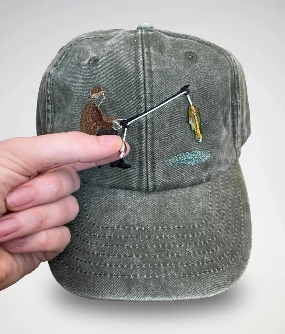🎣Embroidered Fisherman Hat with Pull-Up Glass Fish