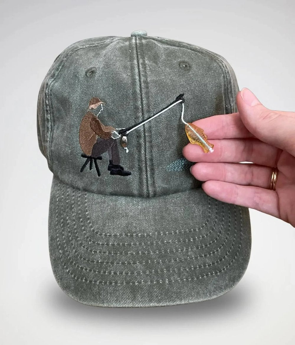 🎣Embroidered Fisherman Hat with Pull-Up Glass Fish