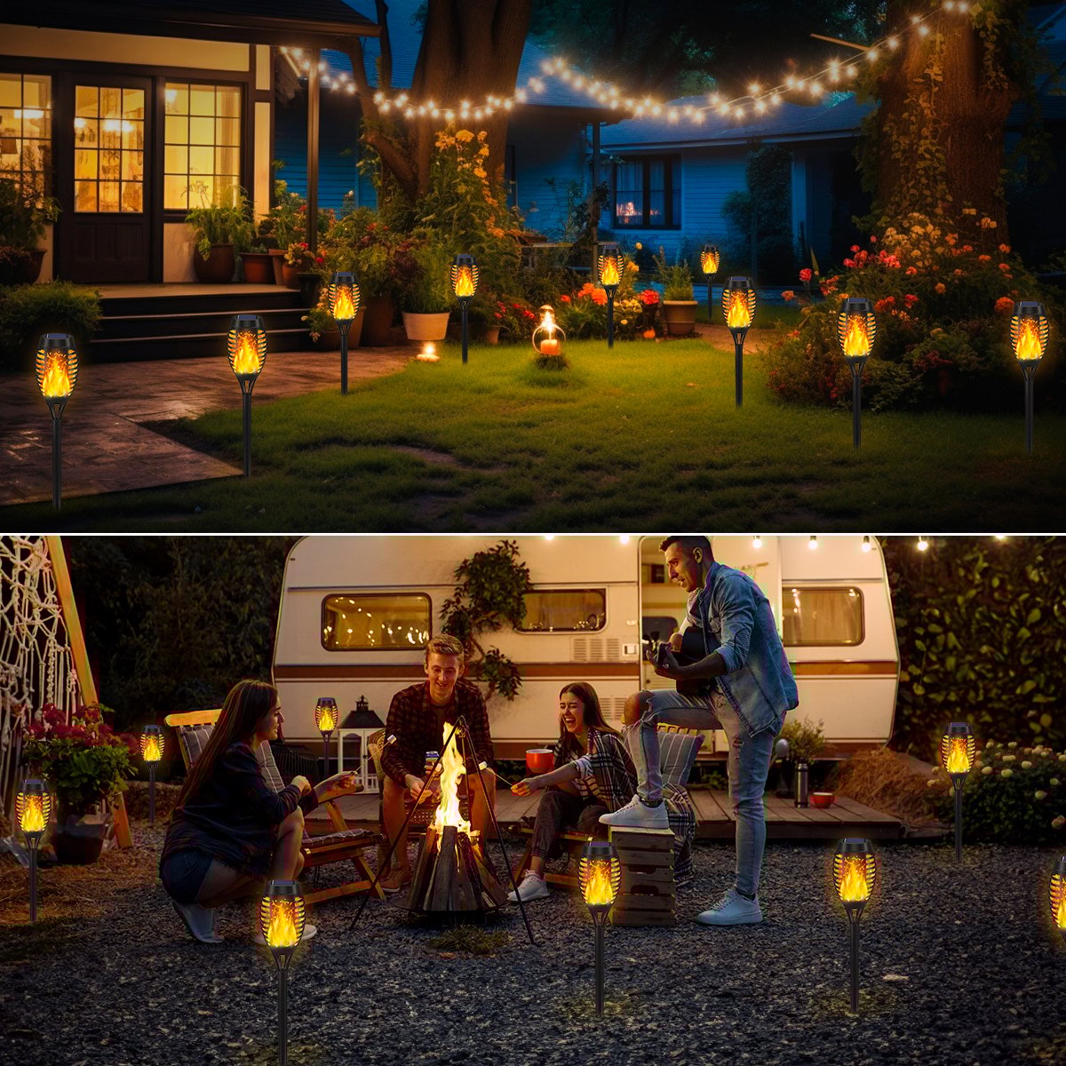 2025 Upgraded Solar Torch Lights with Flickering Flame Effect for Halloween Outside Patio Pathway Yard Decor