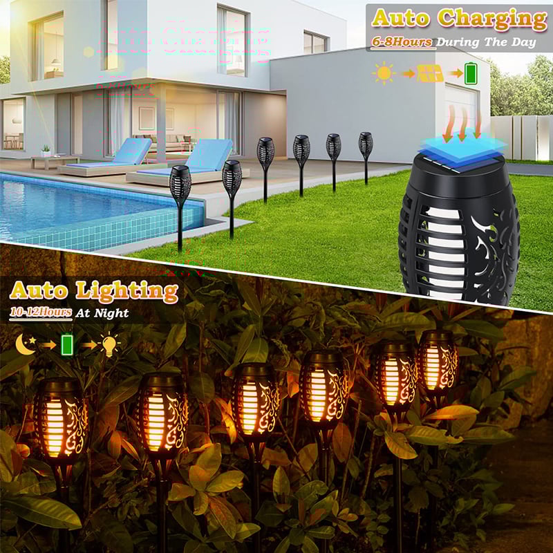 2025 Upgraded Solar Torch Lights with Flickering Flame Effect for Halloween Outside Patio Pathway Yard Decor