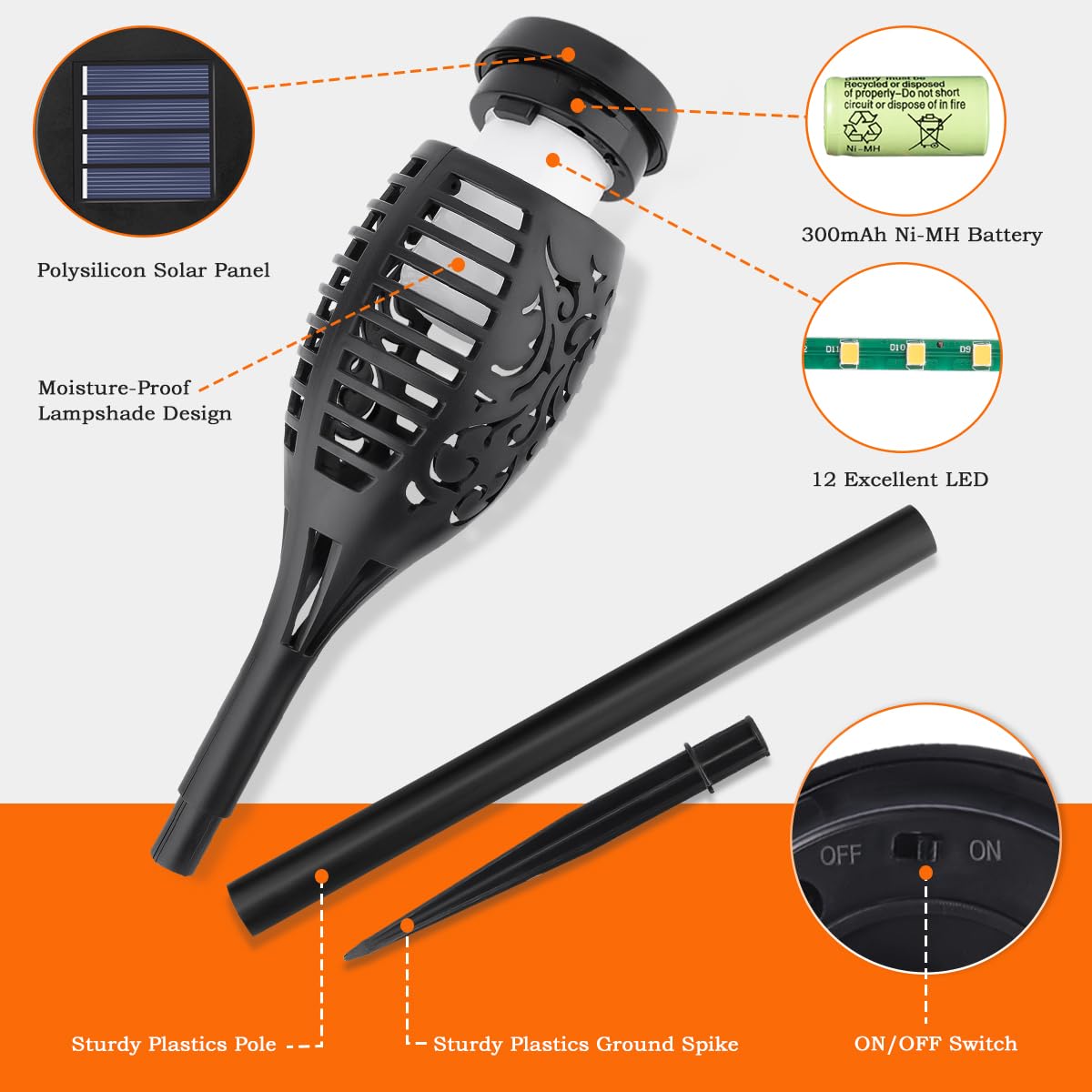 2025 Upgraded Solar Torch Lights with Flickering Flame Effect for Halloween Outside Patio Pathway Yard Decor