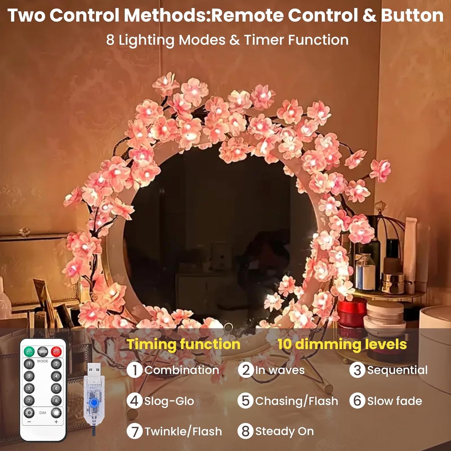 Last Day 49% OFF 🔥Cherry Blossom Tree Branch Lights for Wall(With Remote Control)
