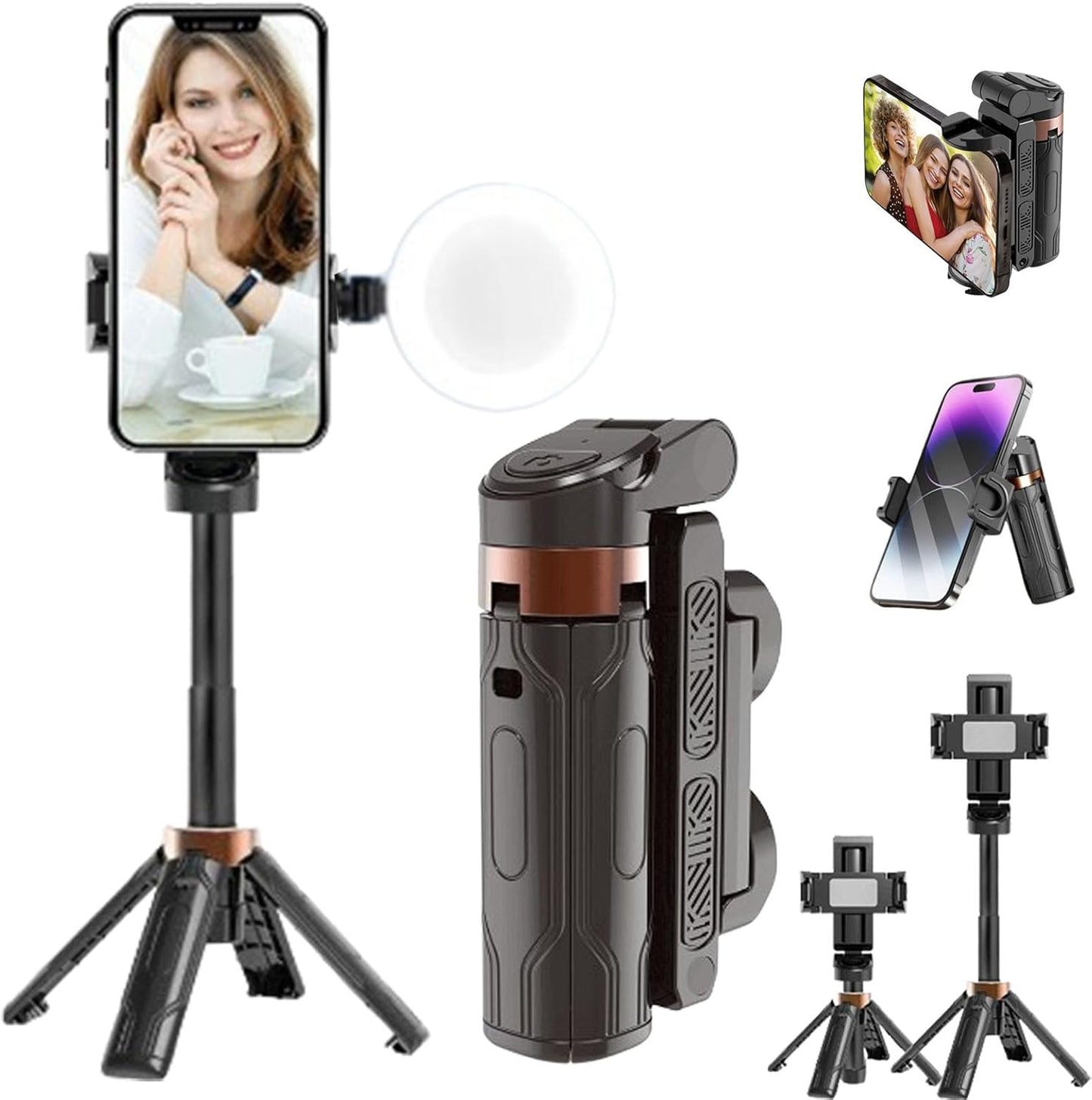Portable Mini Phone Stand & Multi-Angle Rotation, Detachable Bluetooth Remote Control