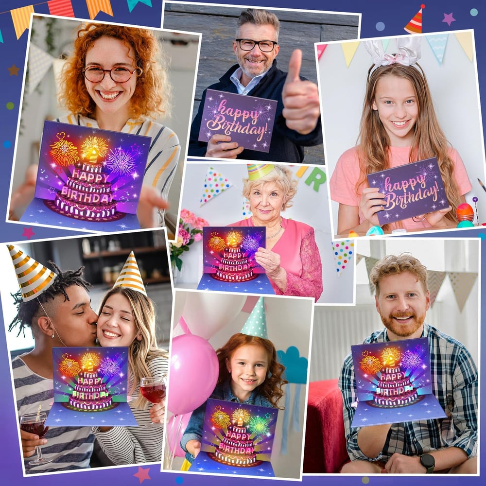 Fireworks Pop Up Cake Light and Music Happy Birthday Card Gift🎁(Inflatable Motion-Sensor Light)