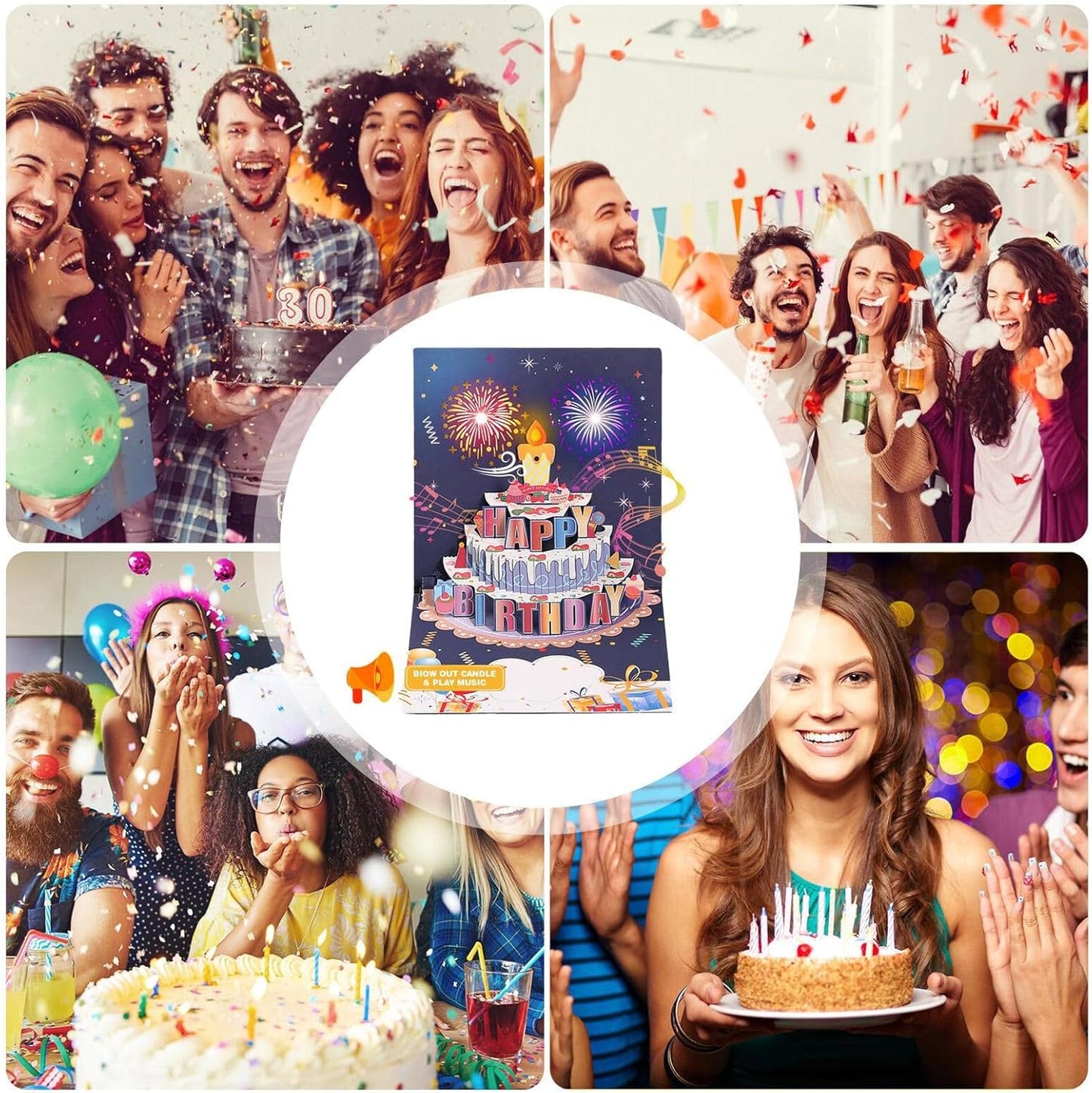 Fireworks Pop Up Cake Light and Music Happy Birthday Card Gift🎁(Inflatable Motion-Sensor Light)