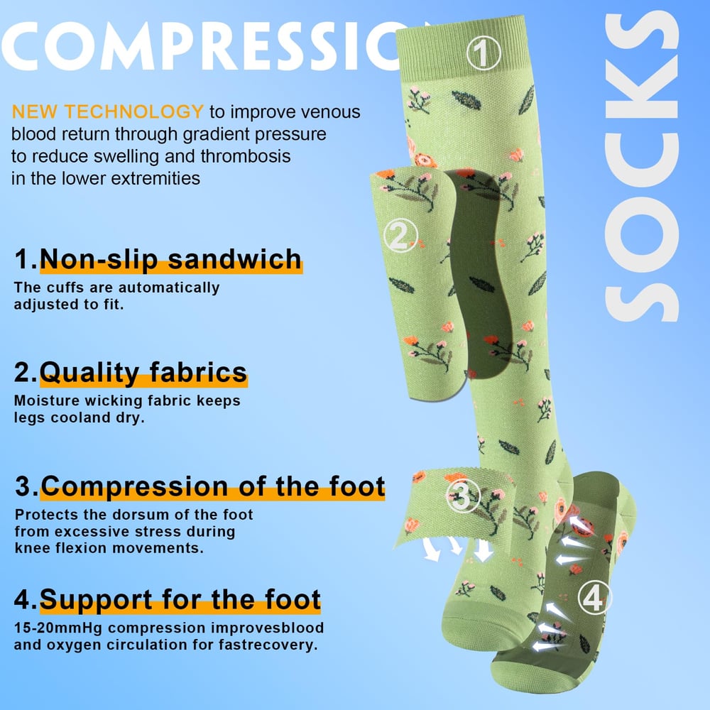 6 Pairs Compression Premium Sports Socks for Women & Men