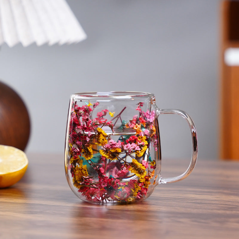 🌸Transparent Double Glass Flower Tea Cup