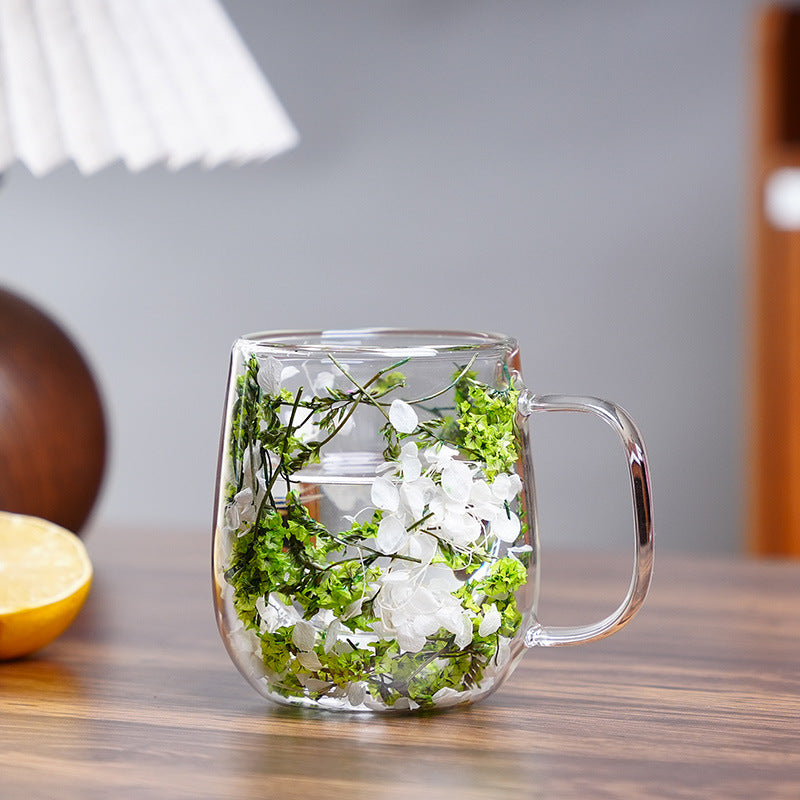 🌸Transparent Double Glass Flower Tea Cup