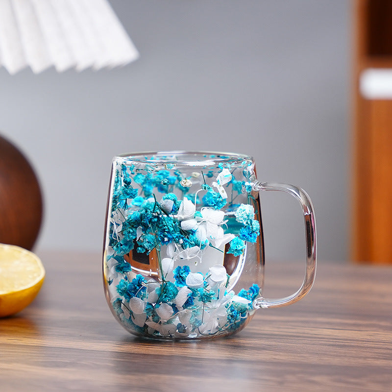 🌸Transparent Double Glass Flower Tea Cup