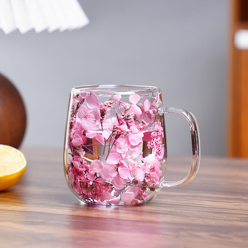 🌸Transparent Double Glass Flower Tea Cup
