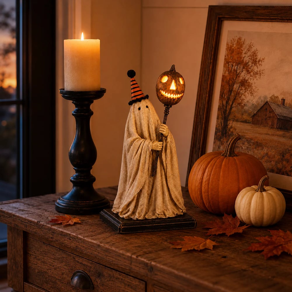 🏆Summerween Sale 49% OFF 👻🎃 Lighted Vintage Ghost Figurine with Glowing Pumpkin Staff