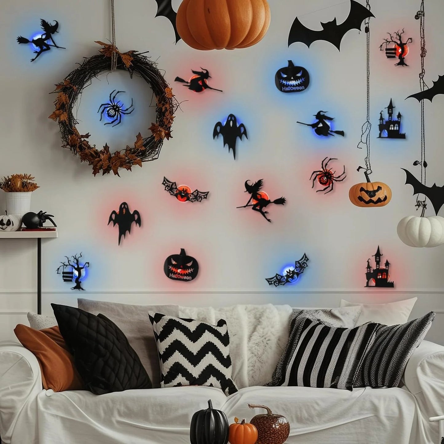 🔥49% OFF - 🎃8 Pack Halloween LED Silhouette Wall Light Stickers, Battery Powered Peel & Stick Decor Lights