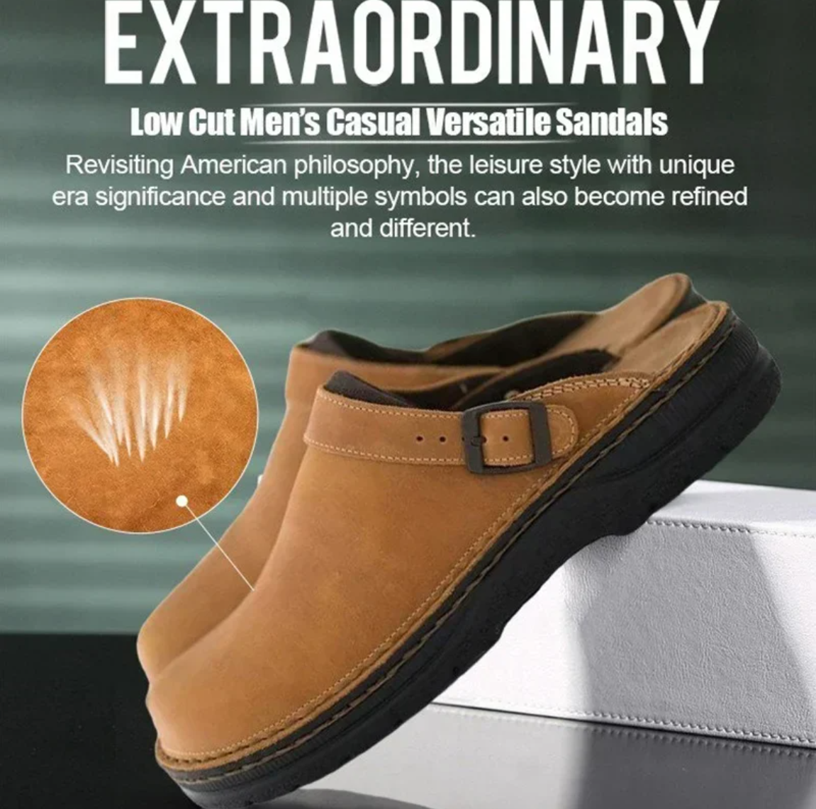 Large Square Toe Low Cut Men's Casual Plus Size Genuine Leather Slippers - elehancea