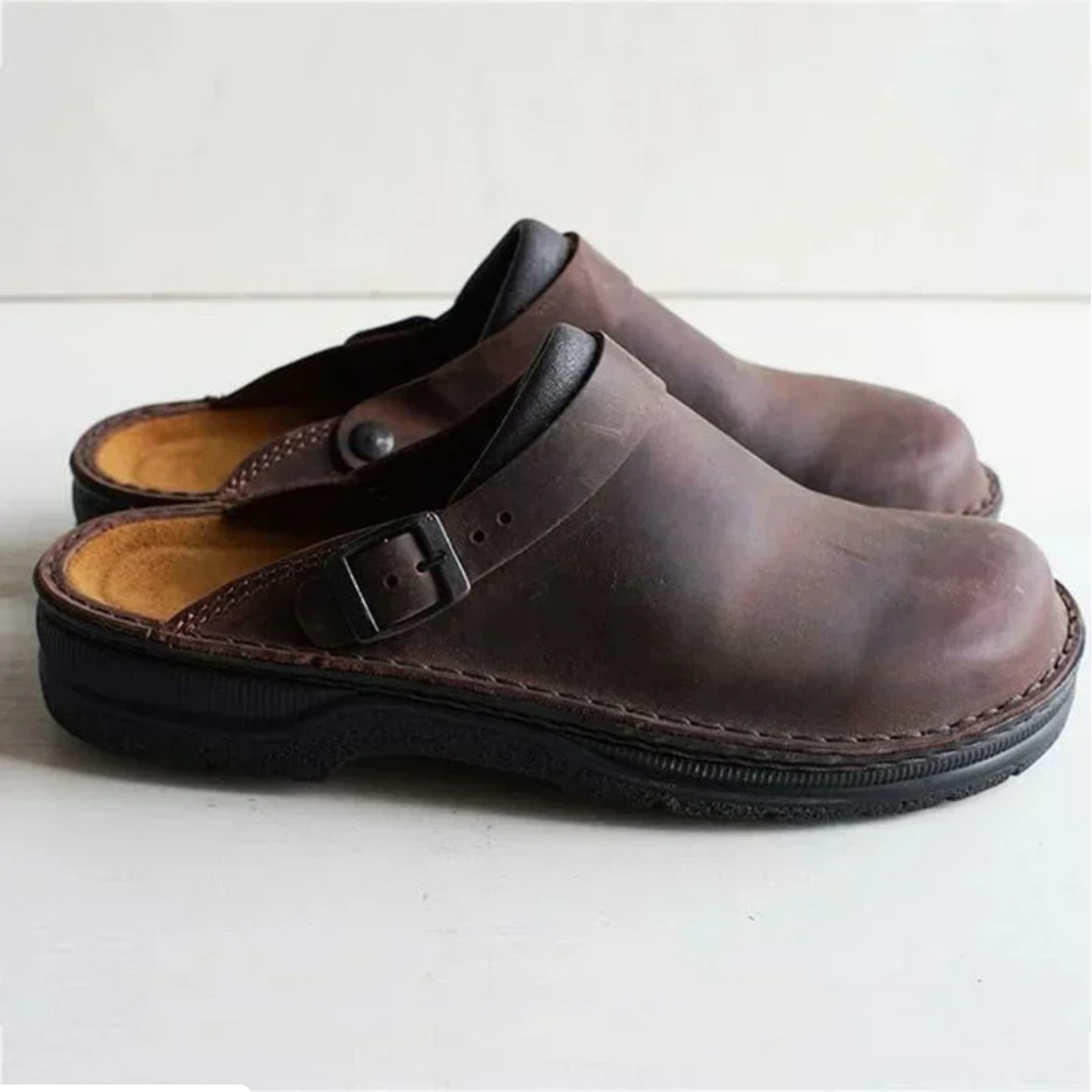 Large Square Toe Low Cut Men's Casual Plus Size Genuine Leather Slippers - elehancea