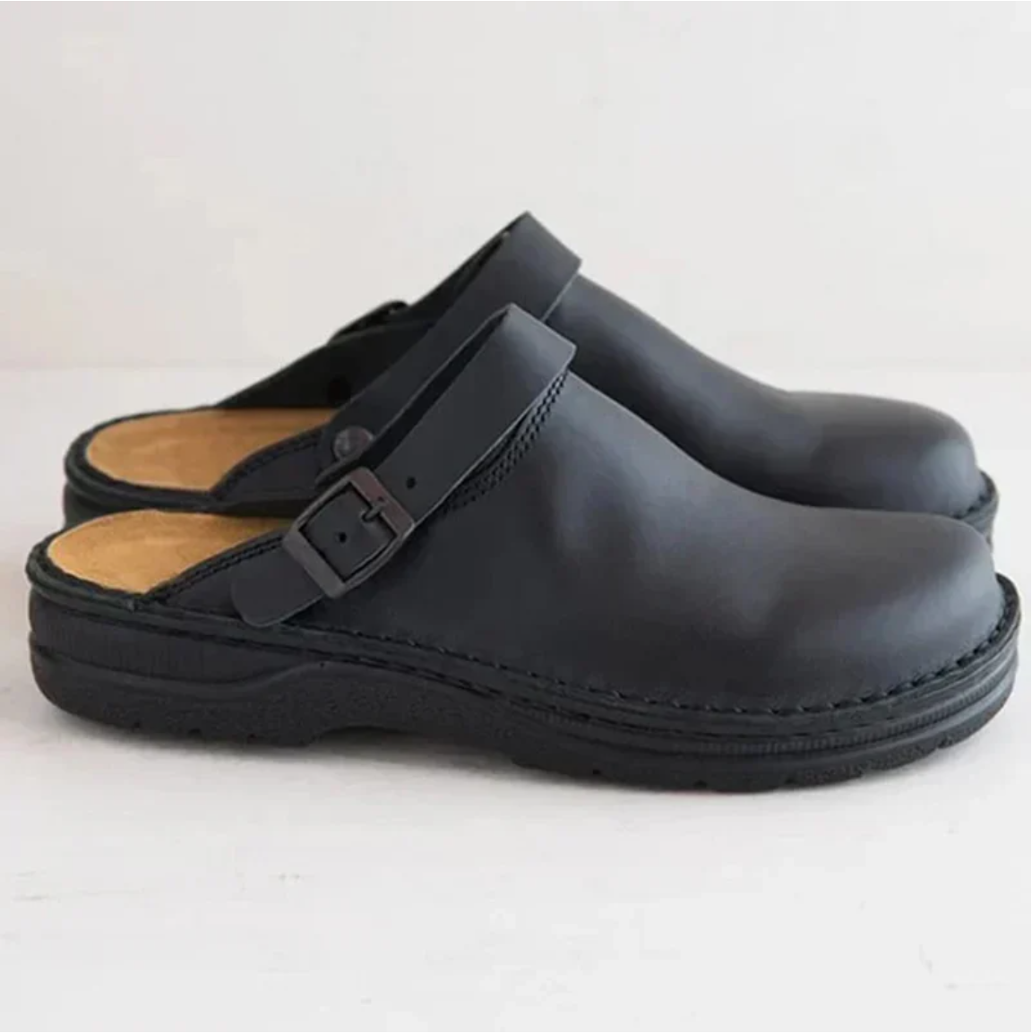 Large Square Toe Low Cut Men's Casual Plus Size Genuine Leather Slippers - elehancea