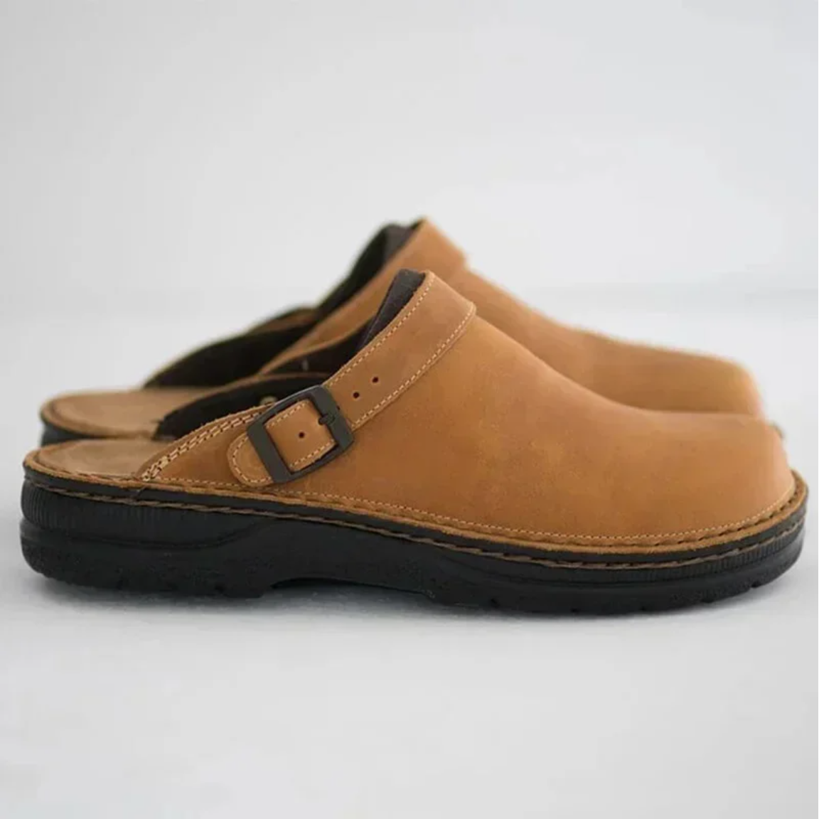 Large Square Toe Low Cut Men's Casual Plus Size Genuine Leather Slippers - elehancea