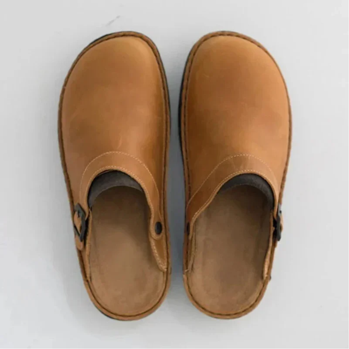 Large Square Toe Low Cut Men's Casual Plus Size Genuine Leather Slippers - elehancea