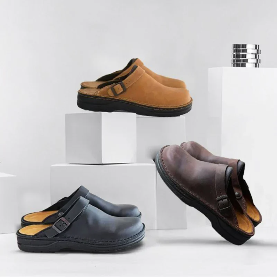 Large Square Toe Low Cut Men's Casual Plus Size Genuine Leather Slippers - elehancea