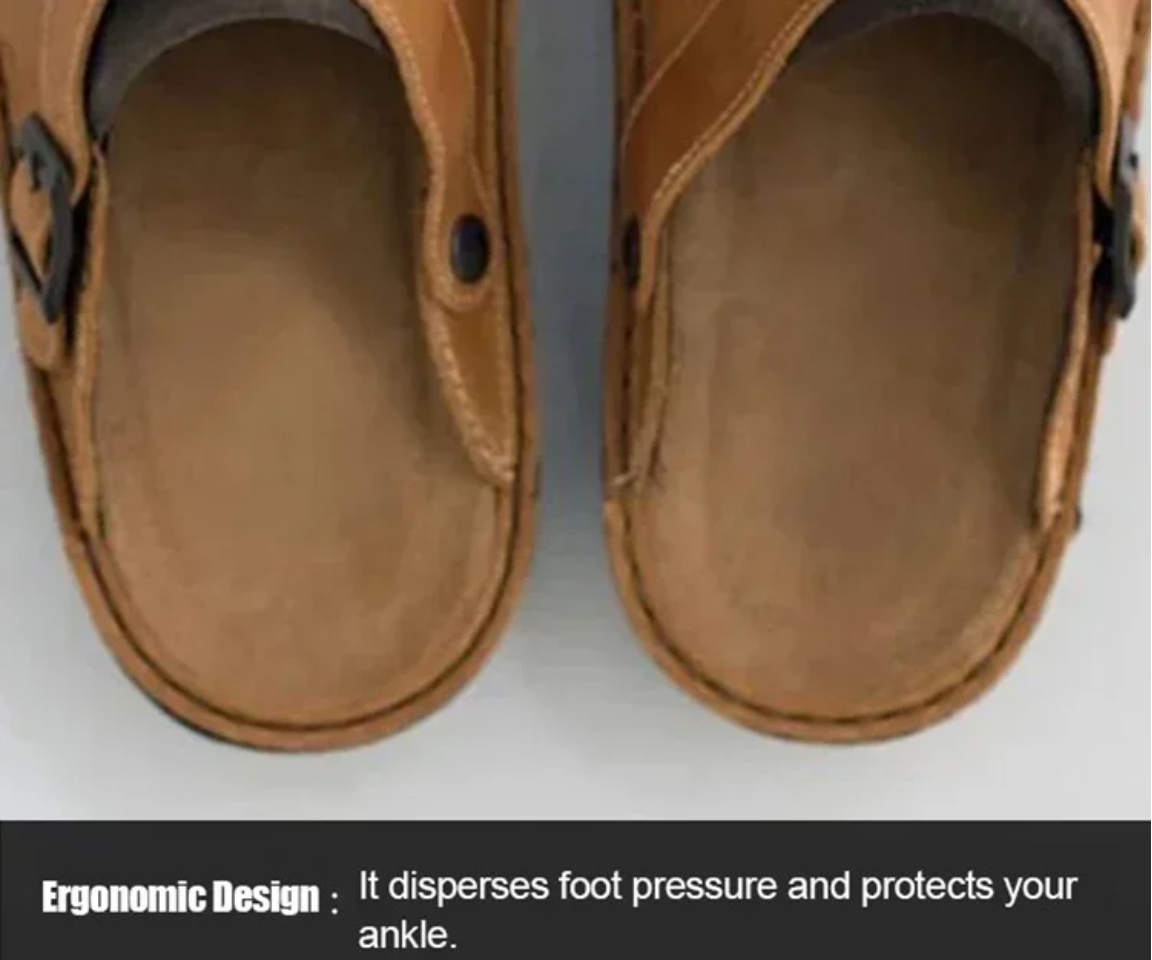 Large Square Toe Low Cut Men's Casual Plus Size Genuine Leather Slippers - elehancea
