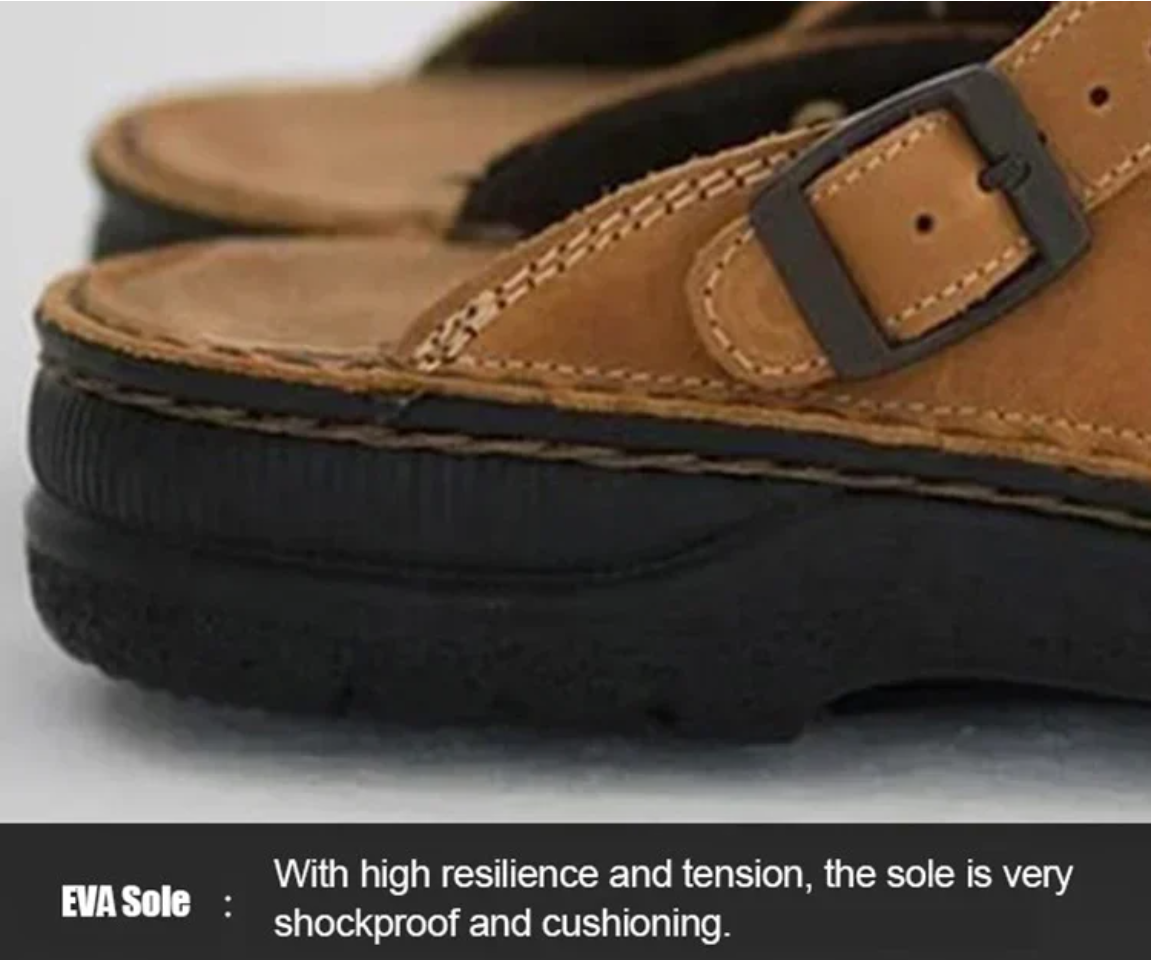 Large Square Toe Low Cut Men's Casual Plus Size Genuine Leather Slippers - elehancea