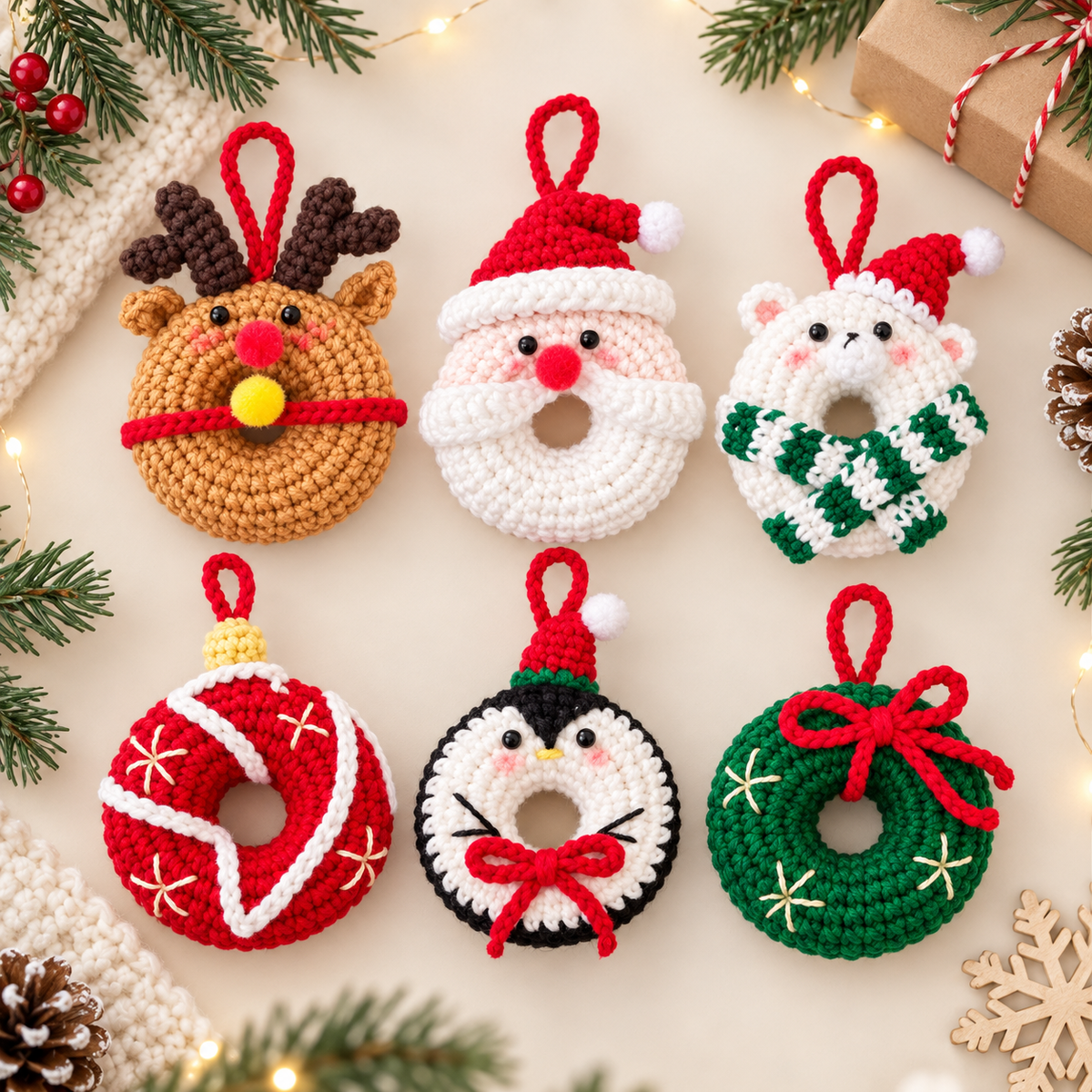 Christmas Crochet Ornament Keychain Set